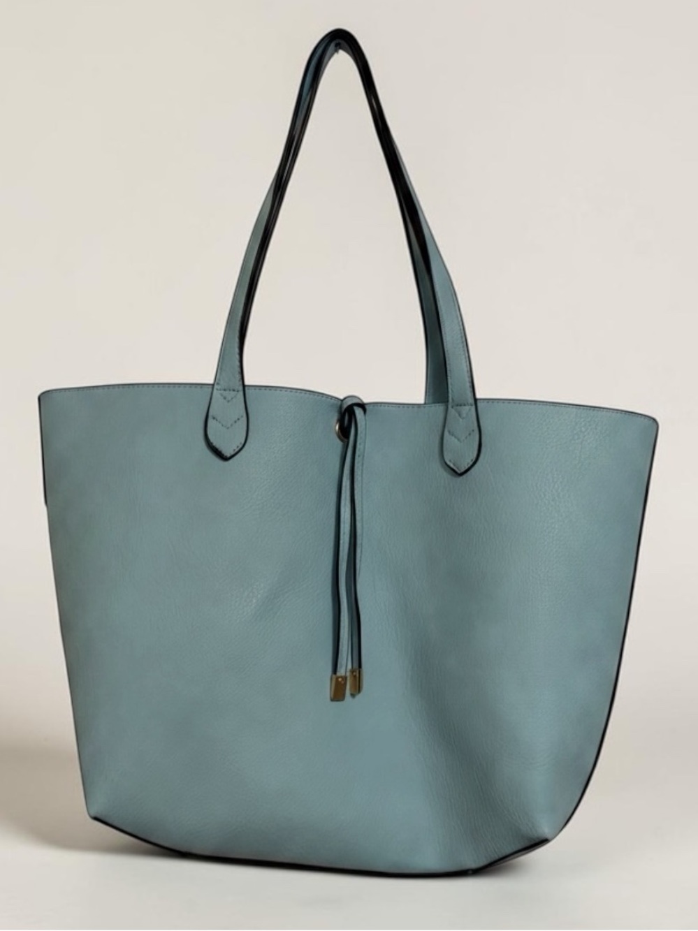 Soft Blue Pebble-Texture Tote with Drawstring Accent